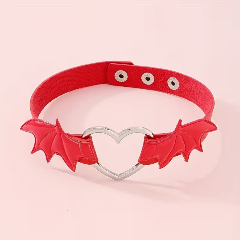 Wicked Silk Emo, Punk, Cute Anime Cosplay Heart Devil Wings Choker Red
